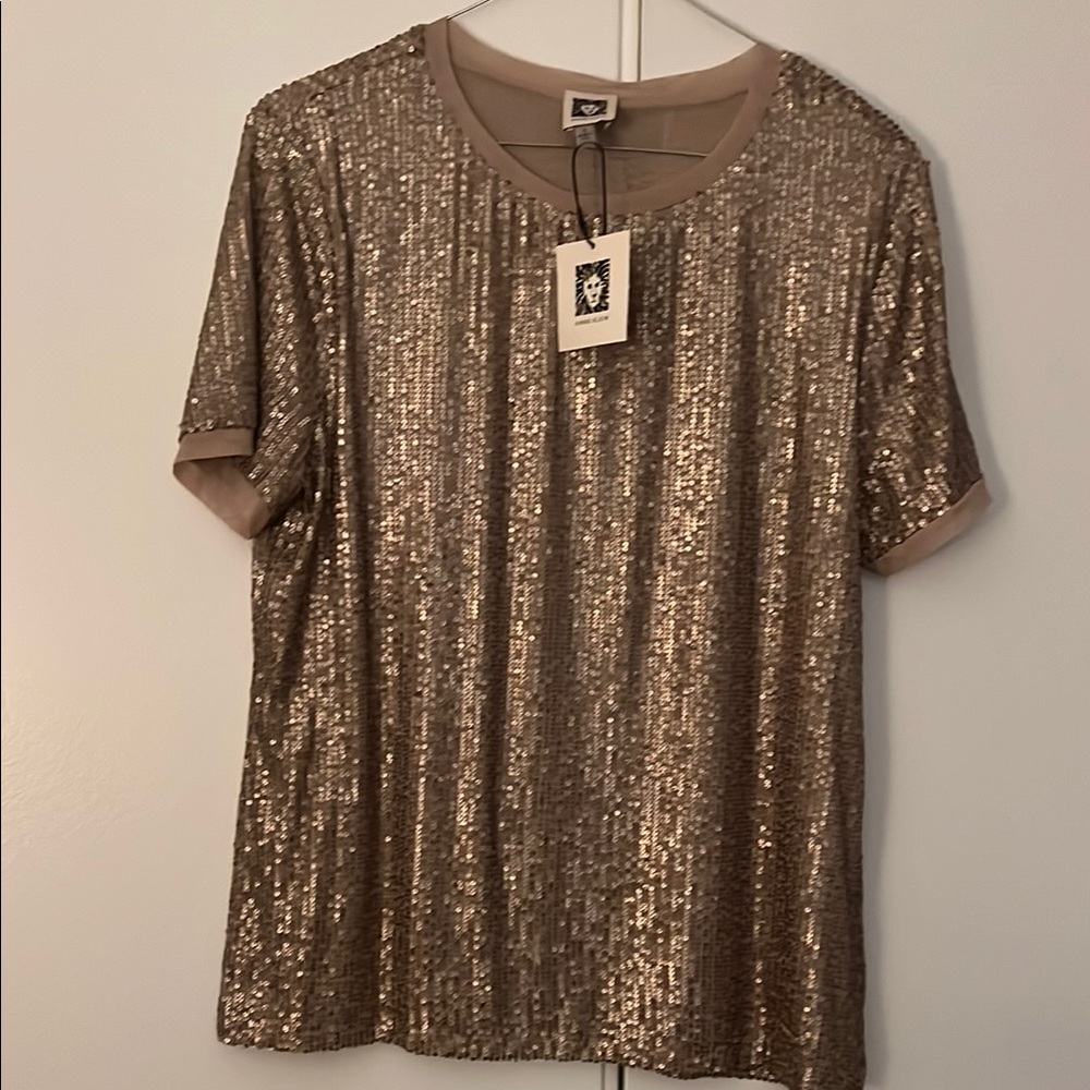 Anne Klein Rose Gold Sequin Short Sleeve Tee